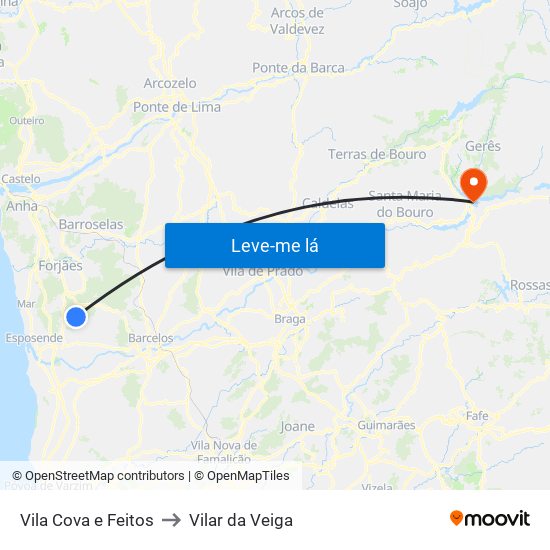 Vila Cova e Feitos to Vilar da Veiga map