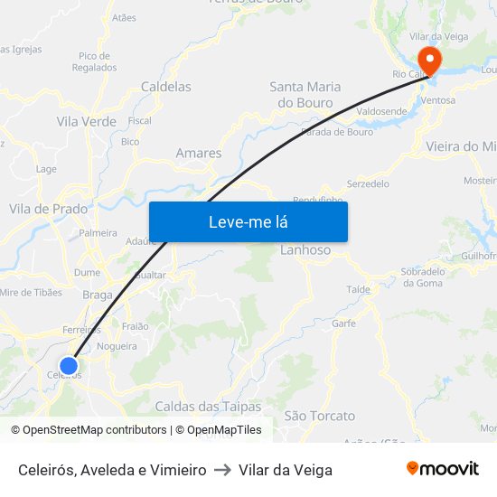 Celeirós, Aveleda e Vimieiro to Vilar da Veiga map