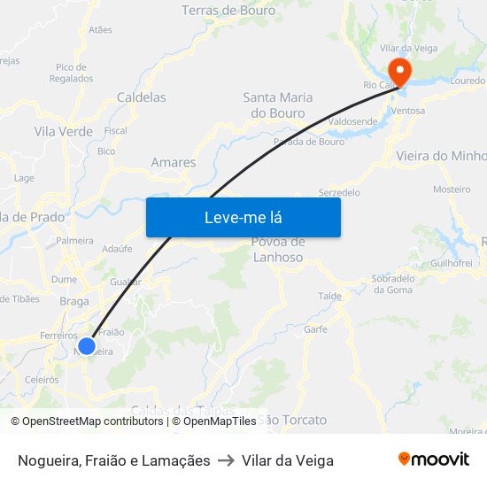 Nogueira, Fraião e Lamaçães to Vilar da Veiga map