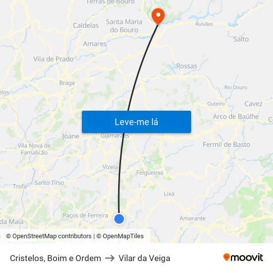 Cristelos, Boim e Ordem to Vilar da Veiga map