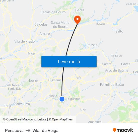 Penacova to Vilar da Veiga map