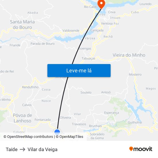 Taíde to Vilar da Veiga map