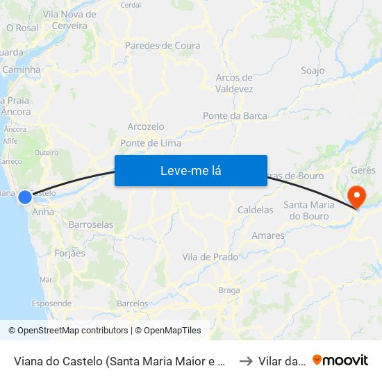 Viana do Castelo (Santa Maria Maior e Monserrate) e Meadela to Vilar da Veiga map