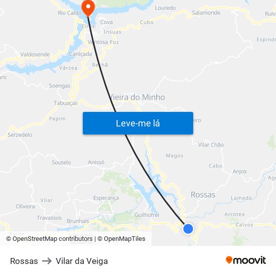 Rossas to Vilar da Veiga map