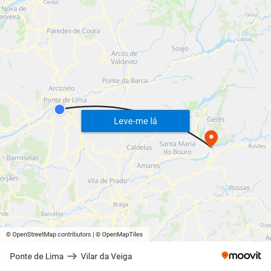 Ponte de Lima to Vilar da Veiga map