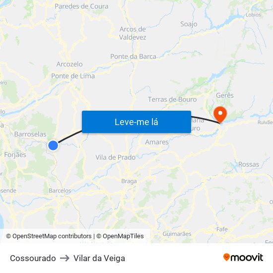 Cossourado to Vilar da Veiga map