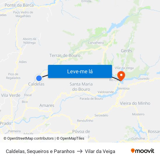 Caldelas, Sequeiros e Paranhos to Vilar da Veiga map