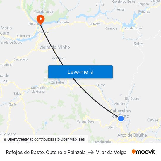 Refojos de Basto, Outeiro e Painzela to Vilar da Veiga map