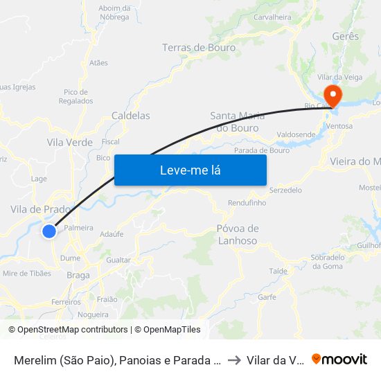 Merelim (São Paio), Panoias e Parada de Tibães to Vilar da Veiga map