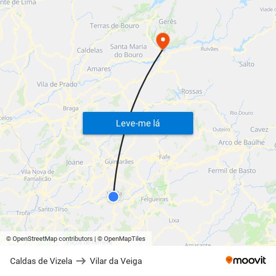 Caldas de Vizela to Vilar da Veiga map