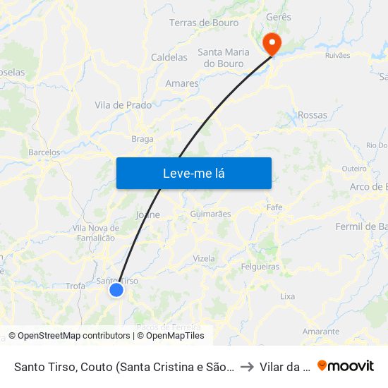 Santo Tirso, Couto (Santa Cristina e São Miguel) e Burgães to Vilar da Veiga map