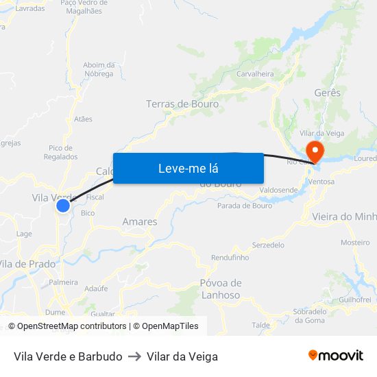 Vila Verde e Barbudo to Vilar da Veiga map