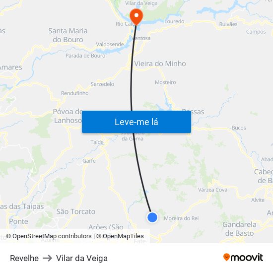 Revelhe to Vilar da Veiga map