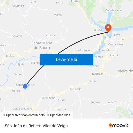 São João de Rei to Vilar da Veiga map