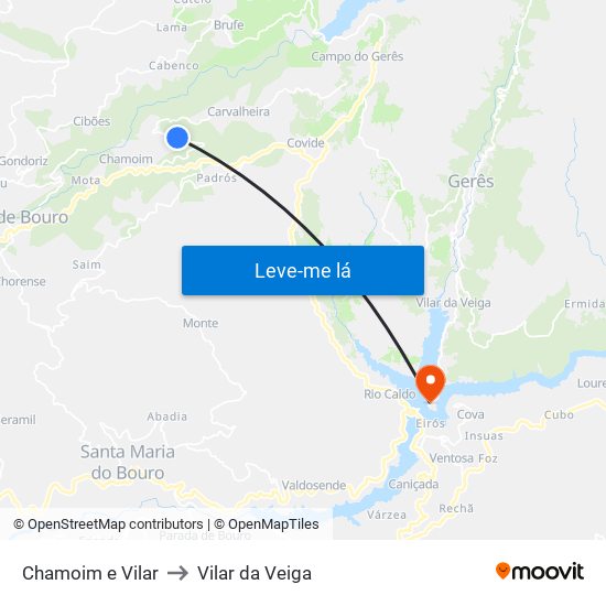 Chamoim e Vilar to Vilar da Veiga map