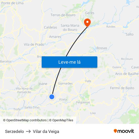 Serzedelo to Vilar da Veiga map