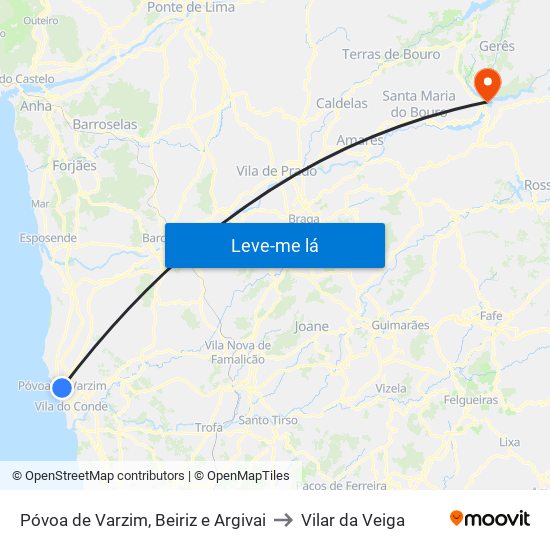 Póvoa de Varzim, Beiriz e Argivai to Vilar da Veiga map