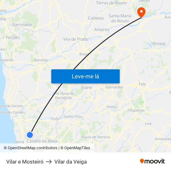 Vilar e Mosteiró to Vilar da Veiga map