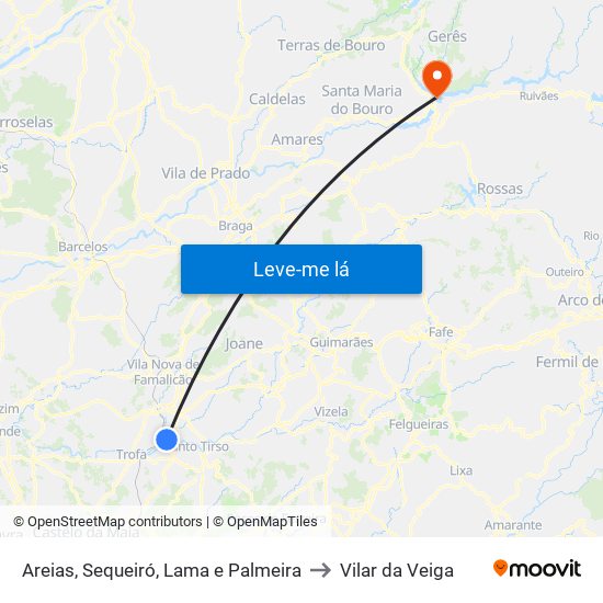 Areias, Sequeiró, Lama e Palmeira to Vilar da Veiga map