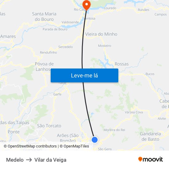 Medelo to Vilar da Veiga map
