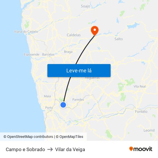 Campo e Sobrado to Vilar da Veiga map
