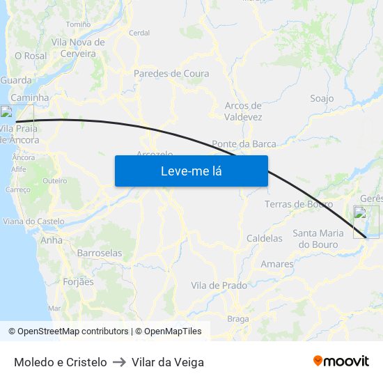 Moledo e Cristelo to Vilar da Veiga map