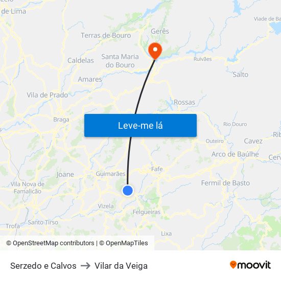 Serzedo e Calvos to Vilar da Veiga map