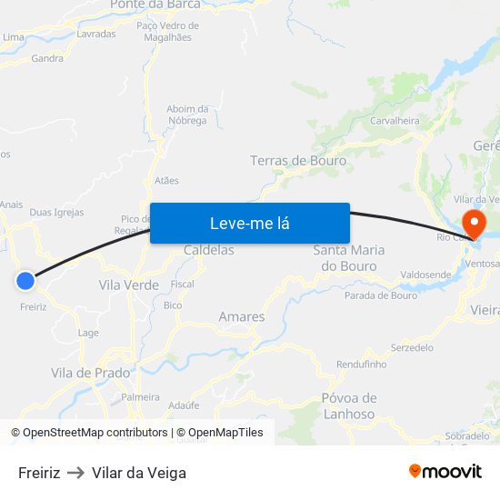 Freiriz to Vilar da Veiga map