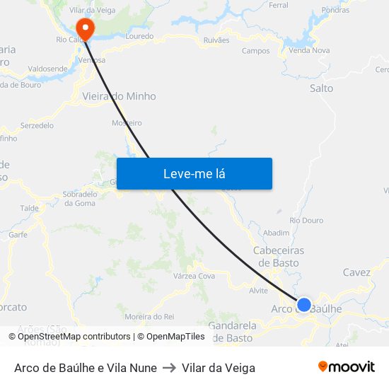 Arco de Baúlhe e Vila Nune to Vilar da Veiga map
