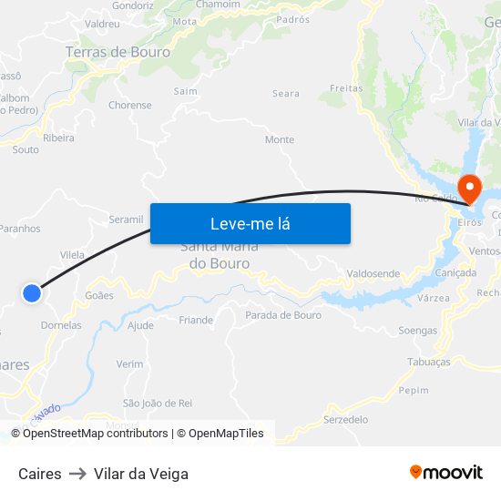Caires to Vilar da Veiga map