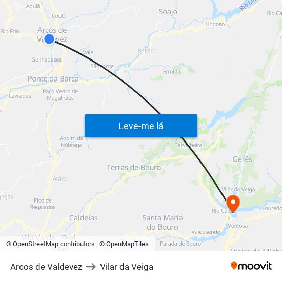 Arcos de Valdevez to Vilar da Veiga map