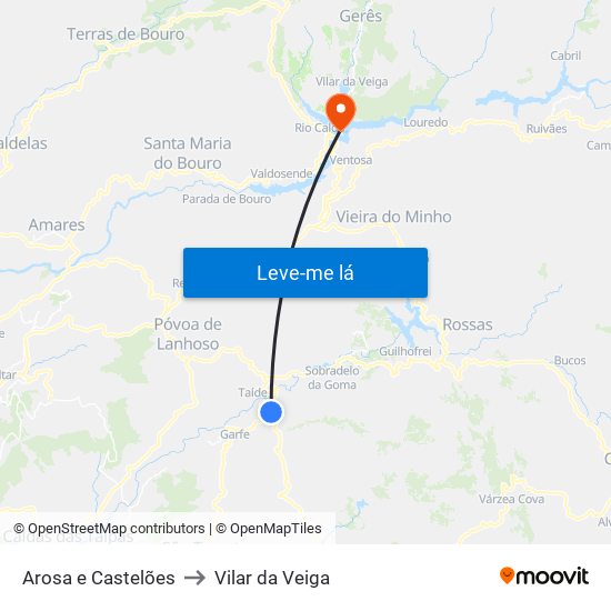 Arosa e Castelões to Vilar da Veiga map