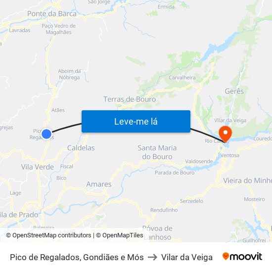 Pico de Regalados, Gondiães e Mós to Vilar da Veiga map