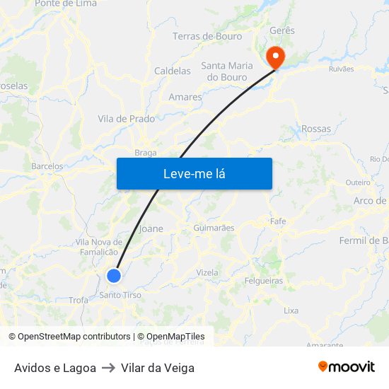 Avidos e Lagoa to Vilar da Veiga map