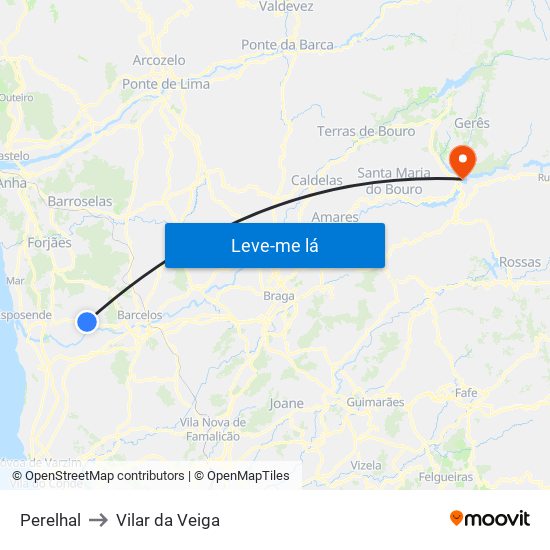 Perelhal to Vilar da Veiga map