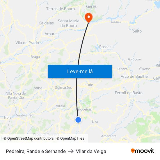 Pedreira, Rande e Sernande to Vilar da Veiga map