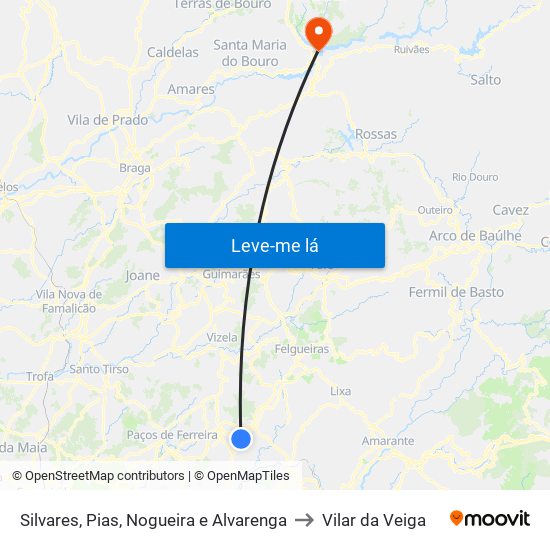 Silvares, Pias, Nogueira e Alvarenga to Vilar da Veiga map
