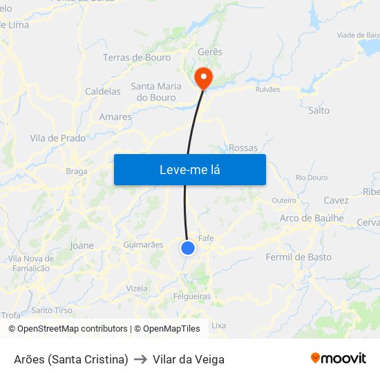 Arões (Santa Cristina) to Vilar da Veiga map