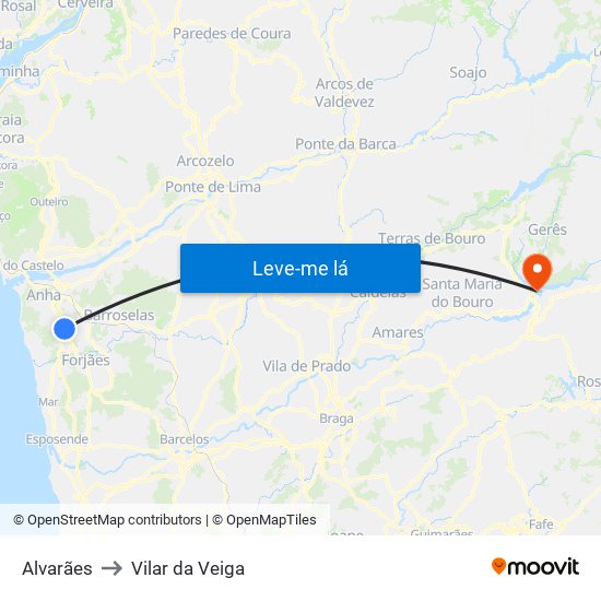 Alvarães to Vilar da Veiga map