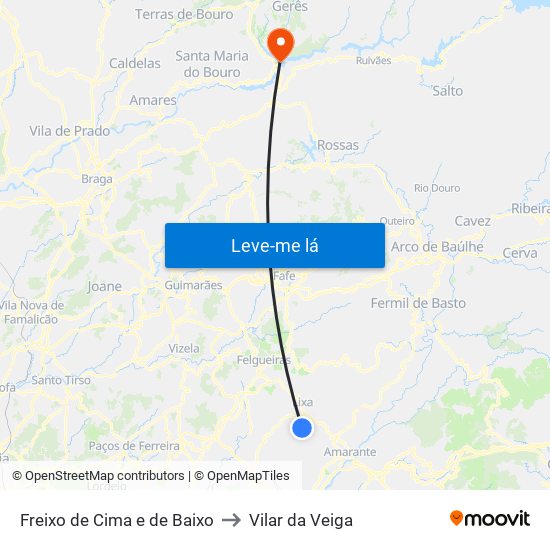 Freixo de Cima e de Baixo to Vilar da Veiga map