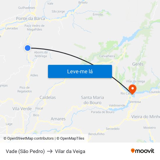 Vade (São Pedro) to Vilar da Veiga map