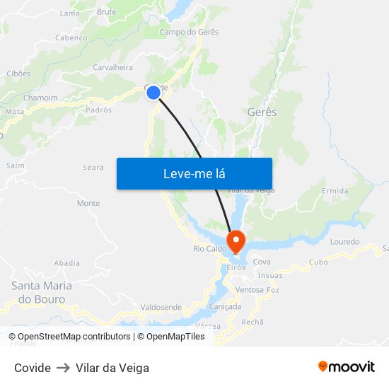 Covide to Vilar da Veiga map