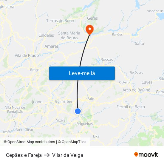 Cepães e Fareja to Vilar da Veiga map