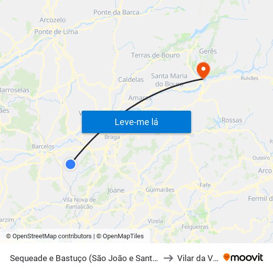 Sequeade e Bastuço (São João e Santo Estêvão) to Vilar da Veiga map