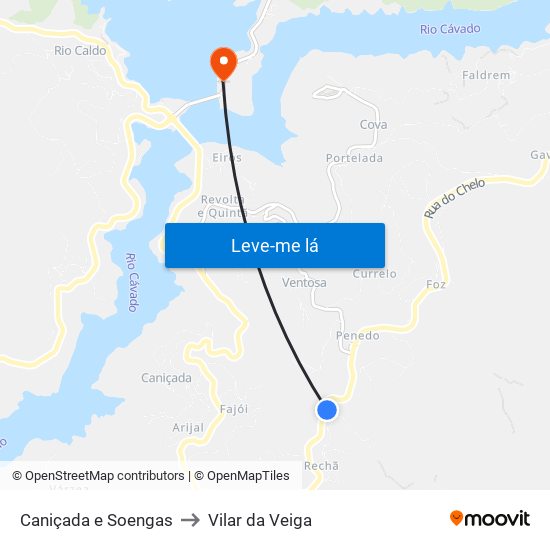 Caniçada e Soengas to Vilar da Veiga map