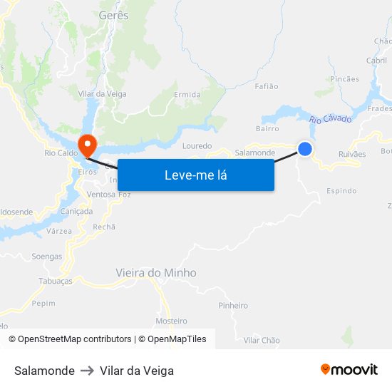 Salamonde to Vilar da Veiga map