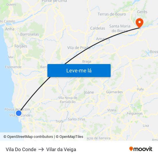 Vila Do Conde to Vilar da Veiga map