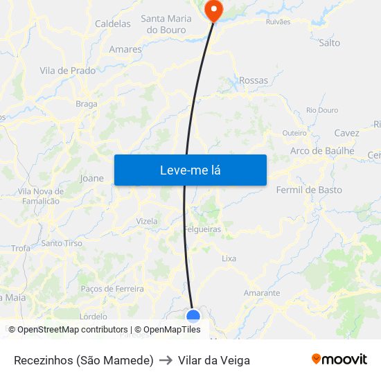 Recezinhos (São Mamede) to Vilar da Veiga map