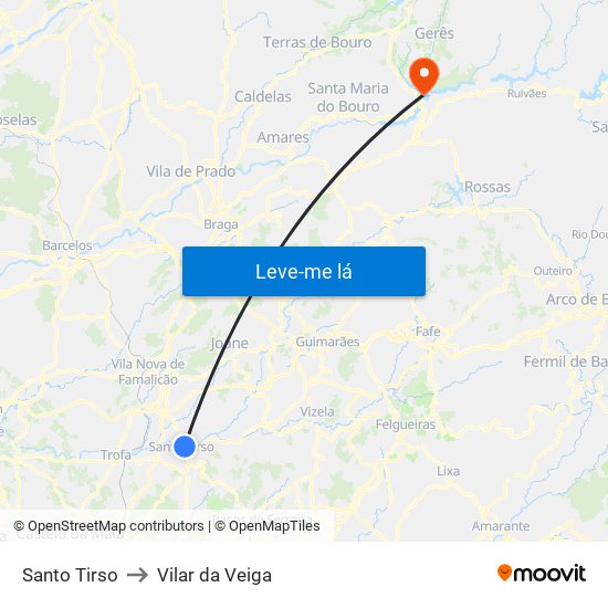 Santo Tirso to Vilar da Veiga map