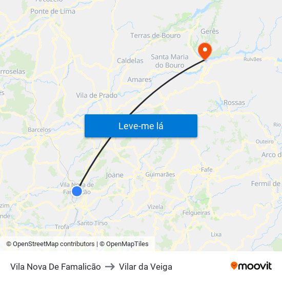 Vila Nova De Famalicão to Vilar da Veiga map